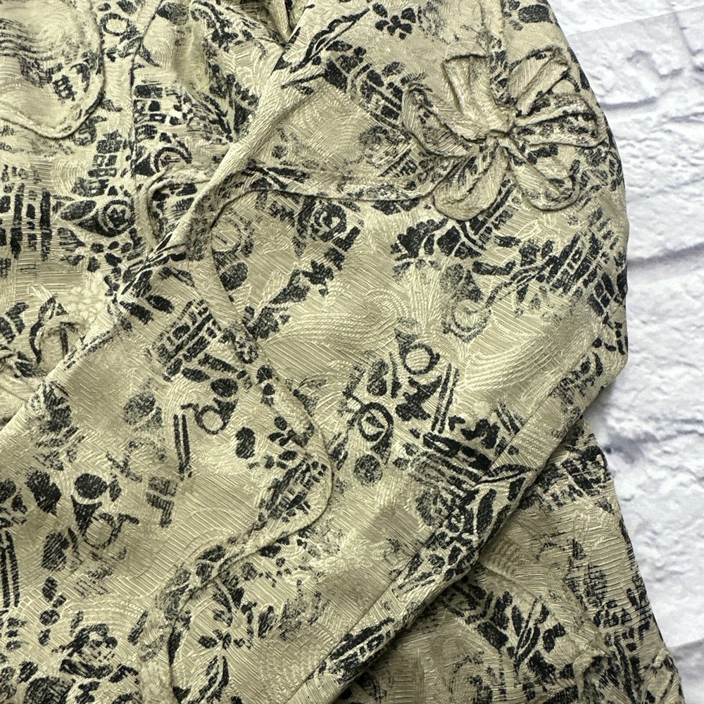 Chicos Silk Linen Open Front Jacket Size 2 Large Beige Black Abstract Floral Art - Picture 6 of 10